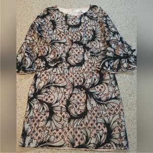 NWT Badgley Mischka (Belle) Sequin Lace Shift Dress Pink Pearl Black *sz 14*